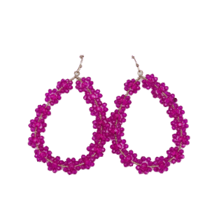 Sommerlich großer, floraler Ohrschmuck - Magenta/Gold