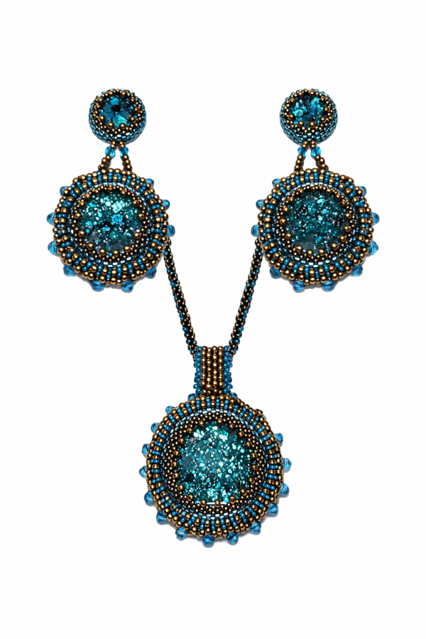 Set - Halskette und Ohrringe - Türkis/Bronze