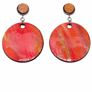 Ohrschmuck, Holz mit Harz - Orange/Pink/Rosé