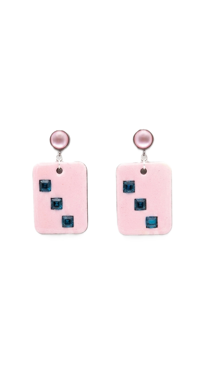 Art- Piece "Pink Pixel" Geometrische Holz Ohrhänger