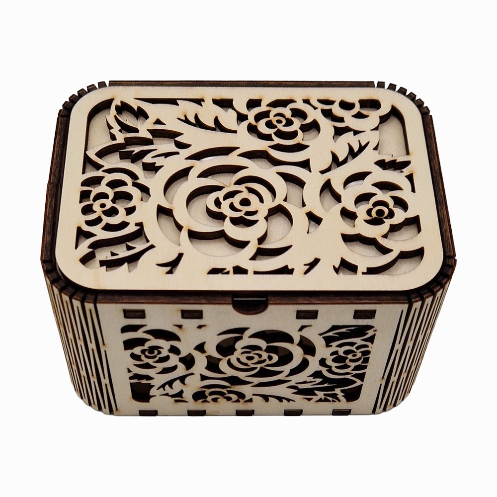 Holzbox mit Rosendeckel, feines Blumenmuster (Ansicht 4)