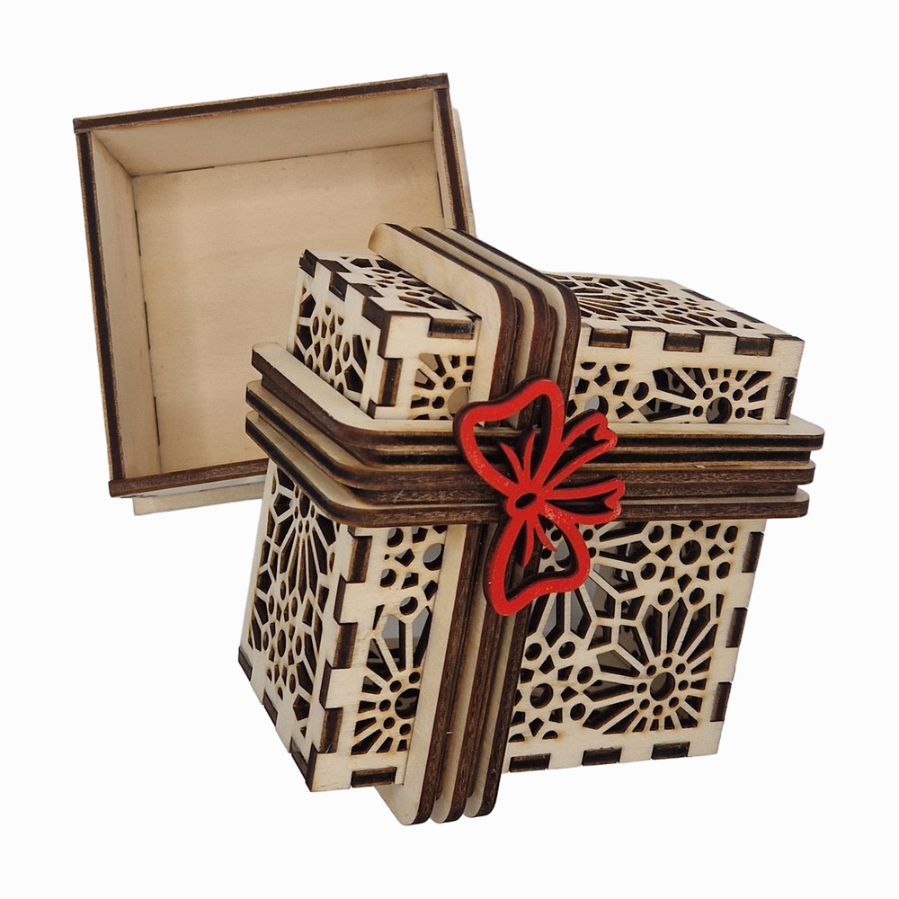 Holzbox natur mit roter Schleife (Ansicht 4)