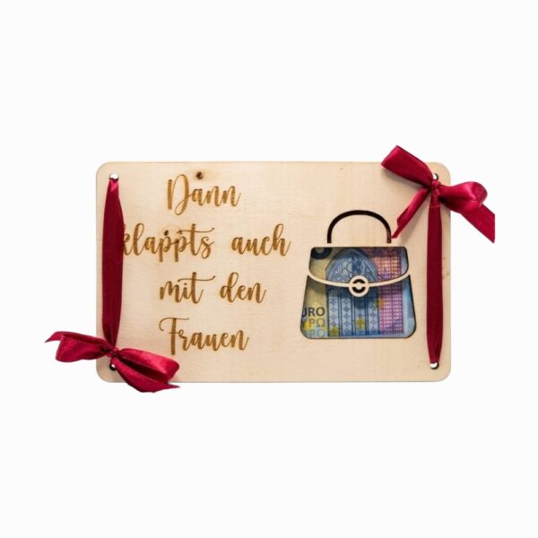 Geldgeschenkkarte „Dann klappts auch mit den Frauen“ · Handtasche