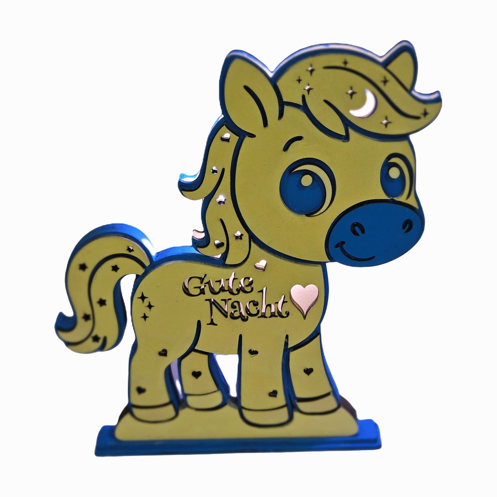 Nachtlicht Holz - Schlummer Pony Farbe Natur/Blau · N° 348